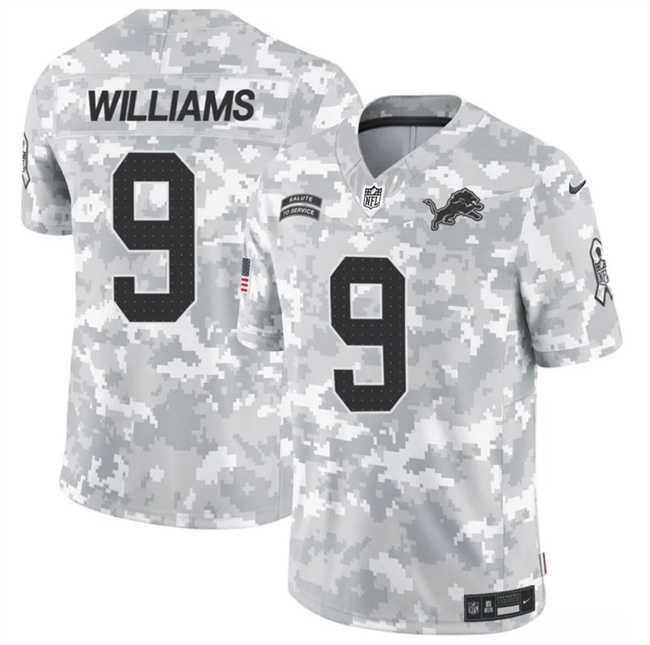 Men%27s Detroit Lions #9 Jameson Williams 2024 F.U.S.E Arctic Camo Salute To Service Limited Stitched Football Jersey Dzhi